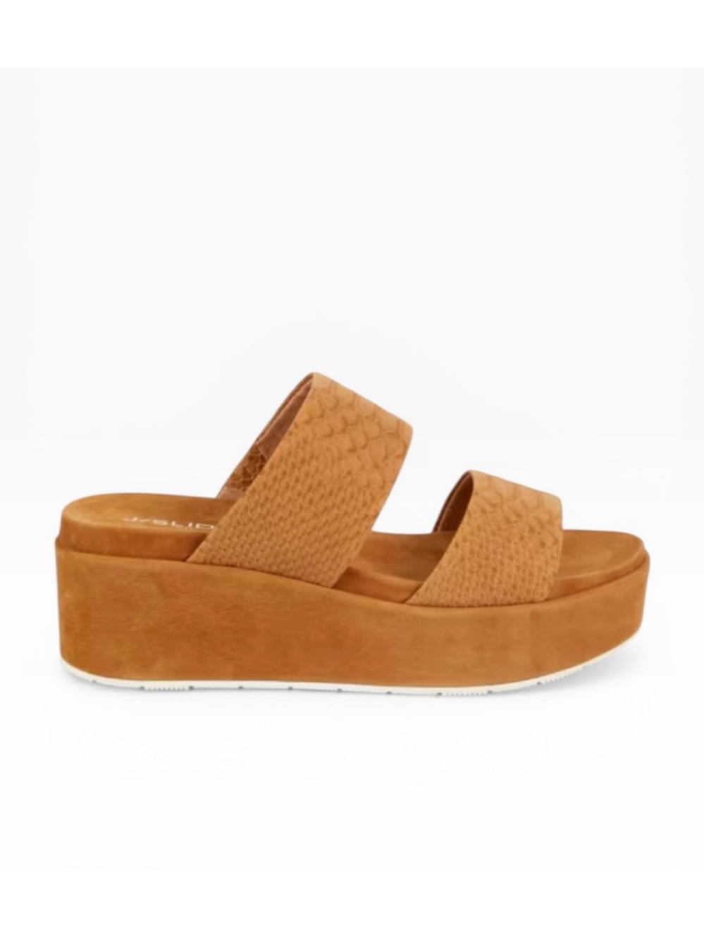 J Slides Quincy Platform Slides Snakeskin Suede Embossed Cognac Caramel Sz 6.5
